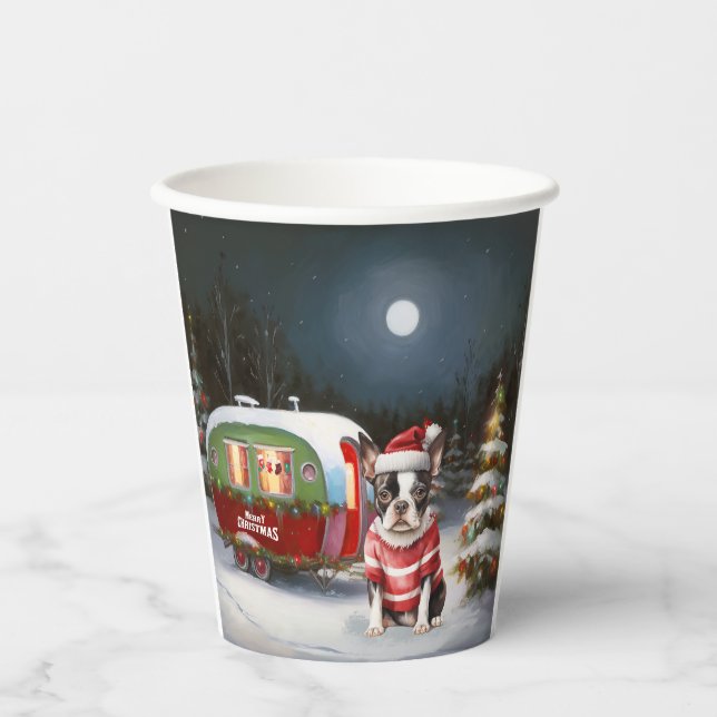 Boston Terrier Caravan Christmas Adventure Pappbecher (Vorderseite)