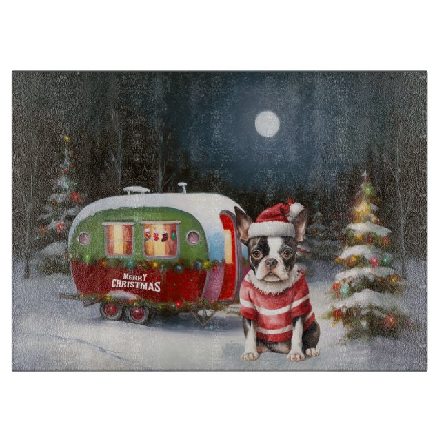 Boston Terrier Caravan Christmas Adventure Schneidebrett (Vorderseite)