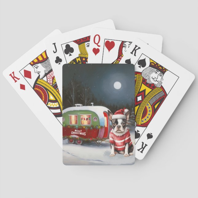 Boston Terrier Caravan Christmas Adventure Spielkarten (Rückseite)