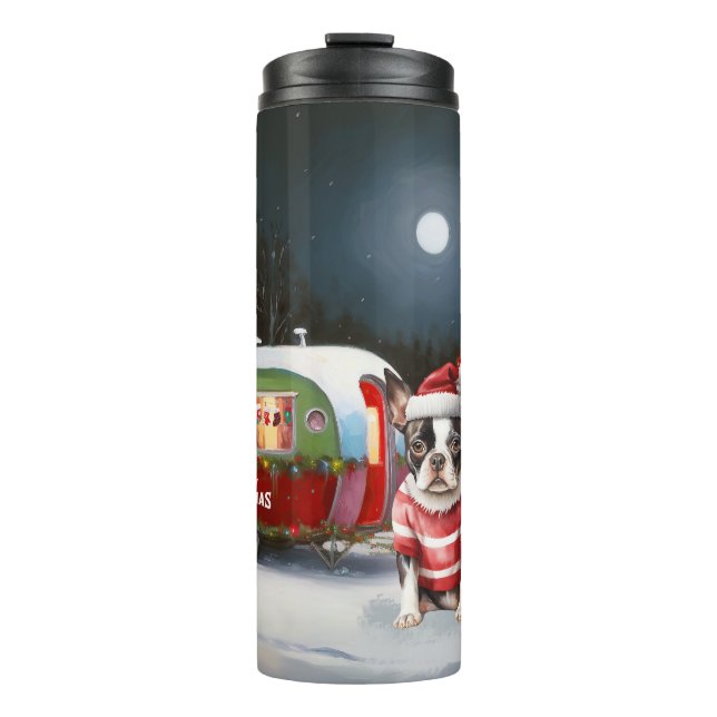 Boston Terrier Caravan Christmas Adventure Thermosbecher (Vorderseite)