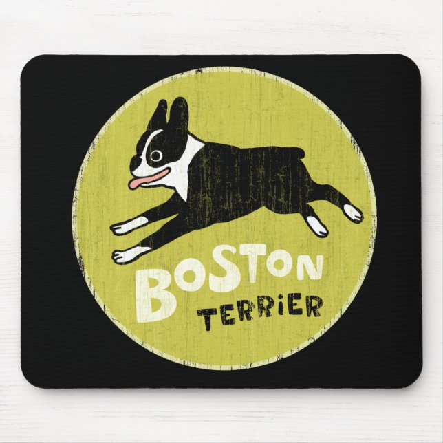Boston Terrier Cartoon Dog | Energetischer Hund Mousepad (Vorne)