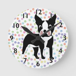 Boston Terrier Cartoon Runde Wanduhr
