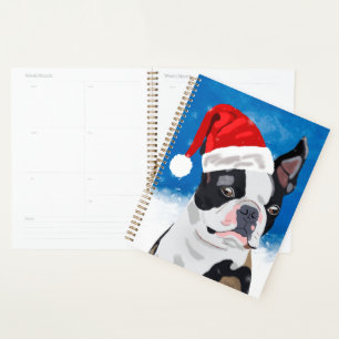 Boston Terrier Chien dans neige Noël Joyeux vacanc