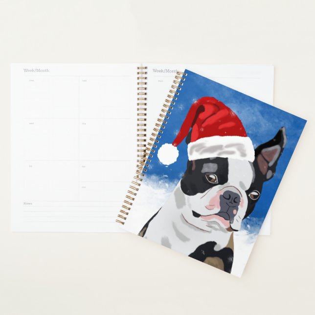 Boston Terrier Chien dans neige Noël Joyeux vacanc (Devant avec enveloppe)