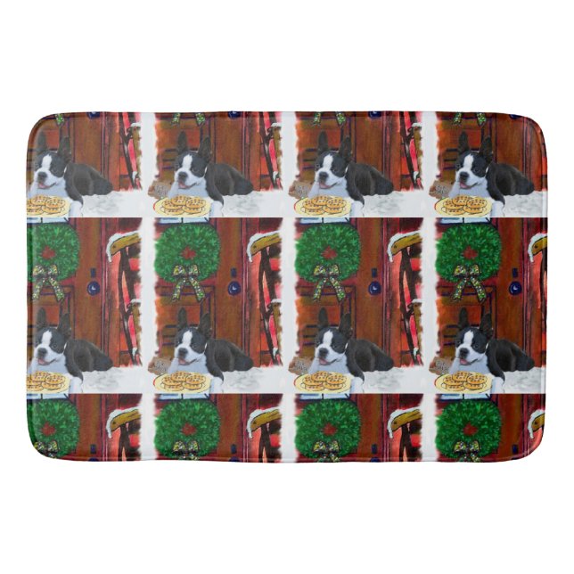 Boston Terrier Christmas Badematte (Vorderseite)
