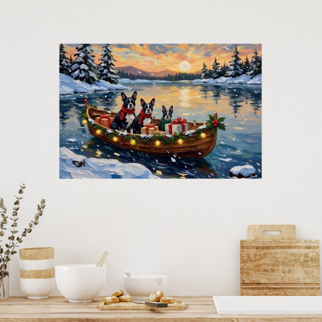 Boston Terrier Christmas Boat Holiday Poster (Küche)
