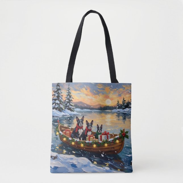 Boston Terrier Christmas Boat Holiday Tasche (Vorderseite)