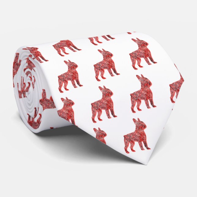 Boston Terrier Christmas Dog Silhouette White Neck Krawatte (Gerollt)