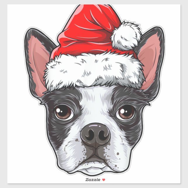 Boston Terrier Christmas Dog Weihnachtsmannmütze X Aufkleber (Blatt)