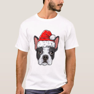 Boston Terrier Christmas Dog Weihnachtsmannmütze X T-Shirt