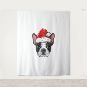 Boston Terrier Christmas Dog Weihnachtsmannmütze X Wandteppich