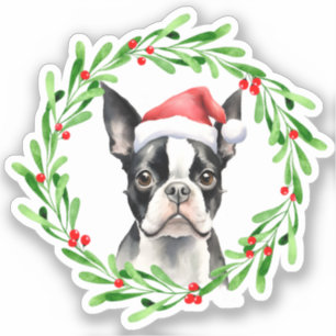 Boston Terrier Christmas Dog Welppy Vinyl Aufkleber