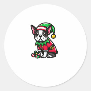 Boston Terrier Christmas Elf Funny Dog Xmas Runder Aufkleber