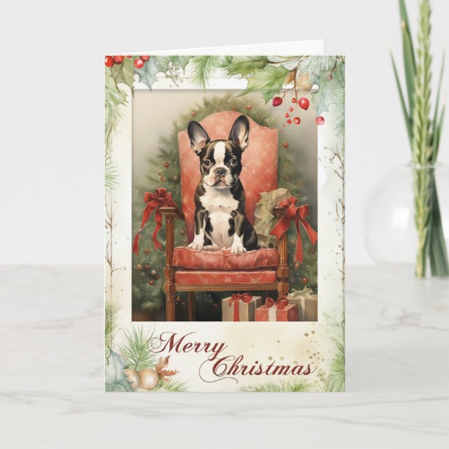 Boston Terrier Christmas Feiertagskarte (Vorderseite)