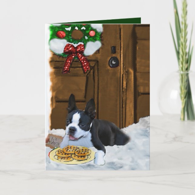 Boston Terrier Christmas Geschenke Feiertagskarte (Vorderseite)