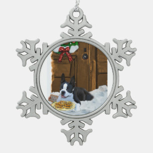 Boston Terrier Christmas Geschenke Schneeflocken Zinn-Ornament
