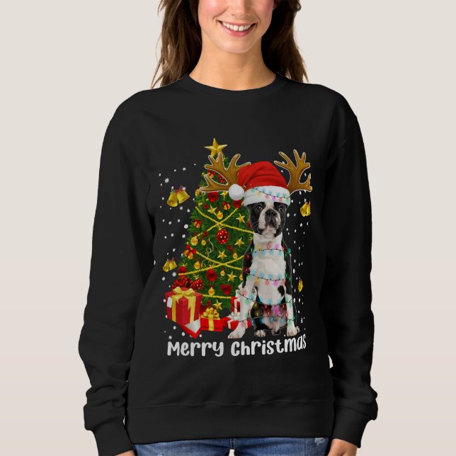 Boston Terrier Christmas Lights Tree Santa Xmas Pa Sweatshirt (Vorderseite)