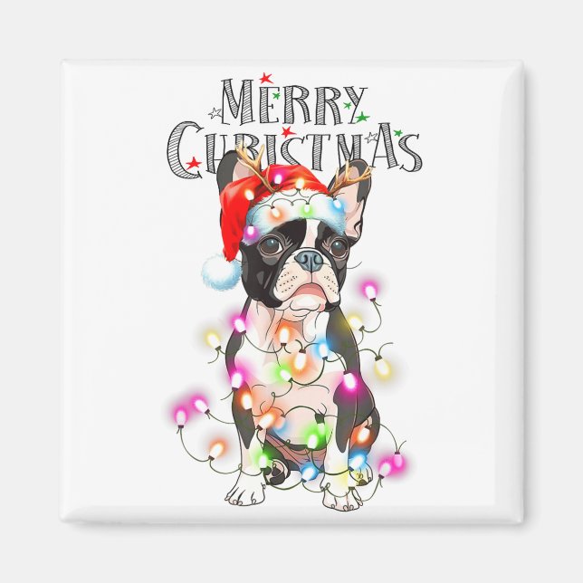 Boston Terrier Christmas Lights Xmas Dog  Magnet (Vorne)