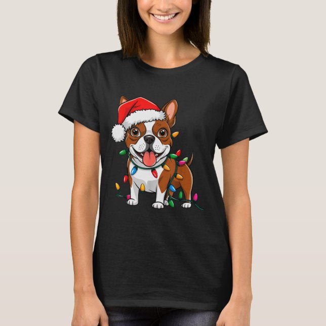 Boston Terrier Christmas Lights Xmas Dogs Men Wome T-Shirt (Vorderseite)