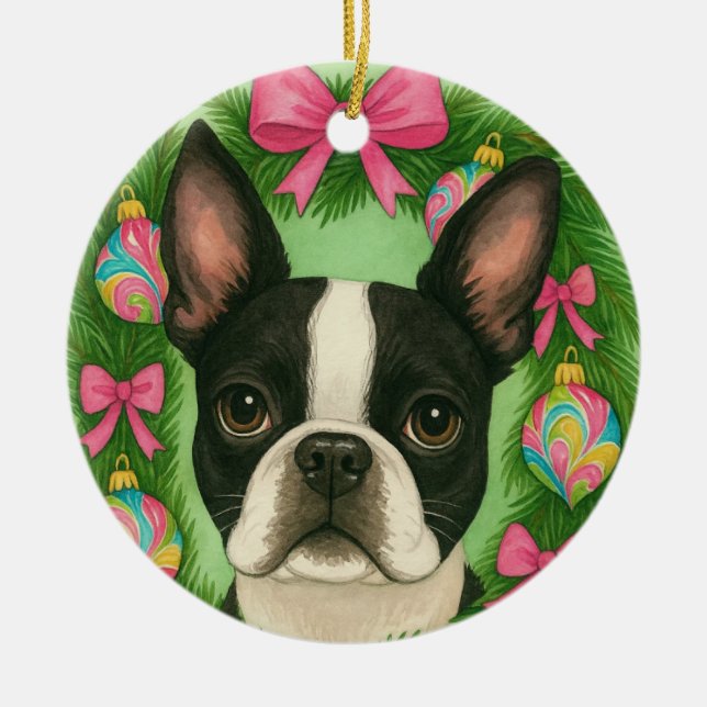 Boston Terrier Christmas Ornament (Vorne)