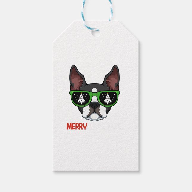 Boston Terrier Christmas Pajama Dog Sonnenbrille X Geschenkanhänger (Vorderseite)