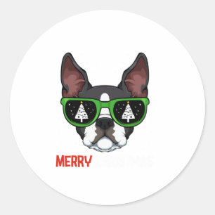 Boston Terrier Christmas Pajama Dog Sonnenbrille X Runder Aufkleber