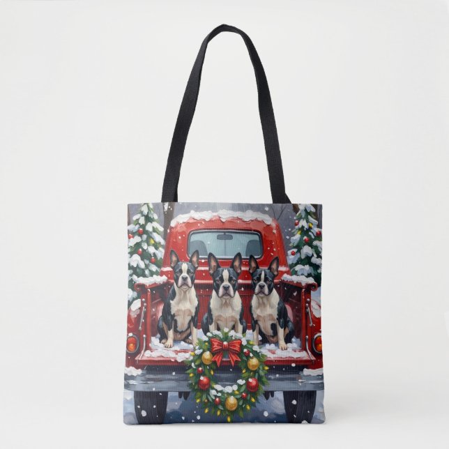 Boston Terrier Christmas Red Truck Holiday Tasche (Vorderseite)