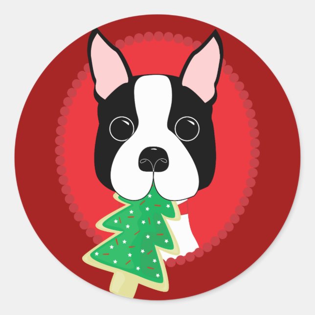 Boston Terrier Christmas Runder Aufkleber (Vorderseite)