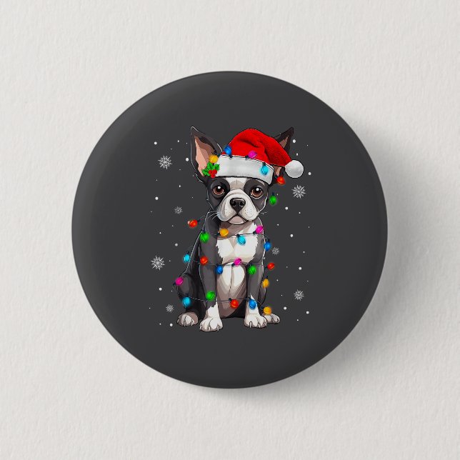 Boston Terrier Christmas Santa Hat  Button (Vorderseite)