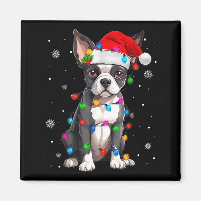 Boston Terrier Christmas Santa Hat  Magnet (Vorne)
