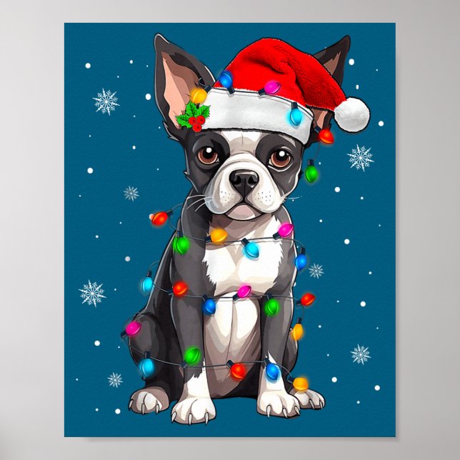 Boston Terrier Christmas Santa Hat  Poster (Vorne)