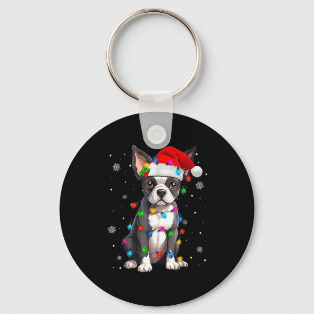 Boston Terrier Christmas Santa Hat  Schlüsselanhänger (Vorderseite)