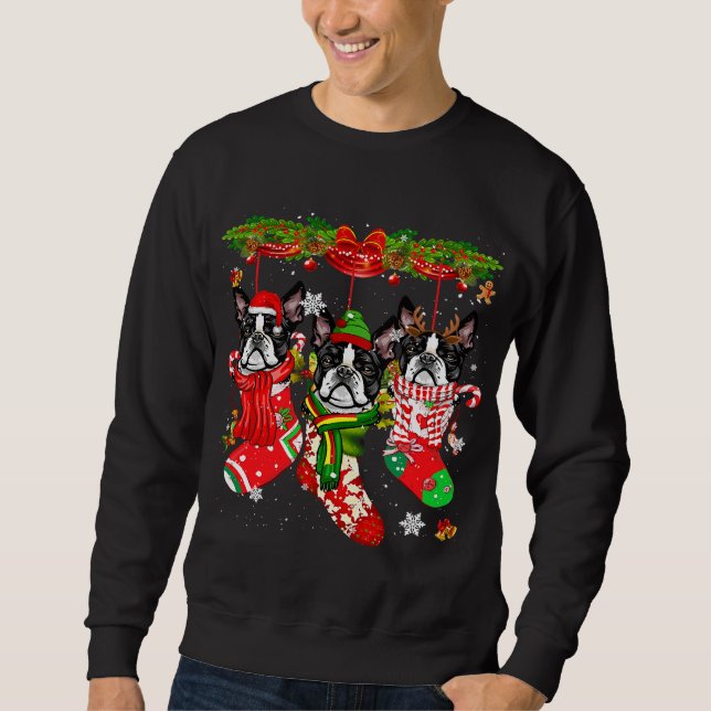 Boston Terrier Christmas Socks Kostüm Merry Xmas Sweatshirt (Vorderseite)
