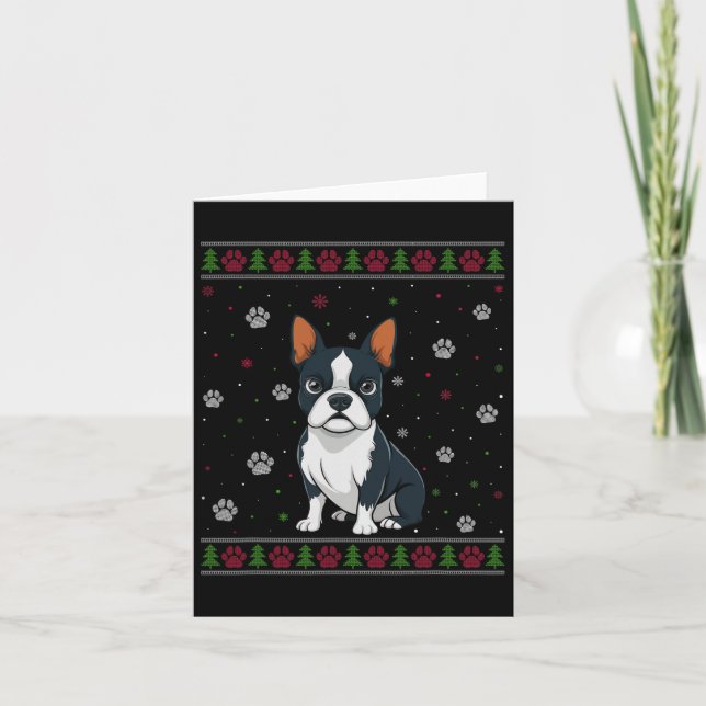 Boston Terrier Christmas Sweater Xmas Pet Animal D Karte (Vorderseite)