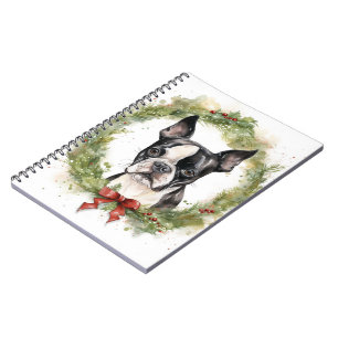 Boston Terrier Christmas Wreath Festivals Notizblock
