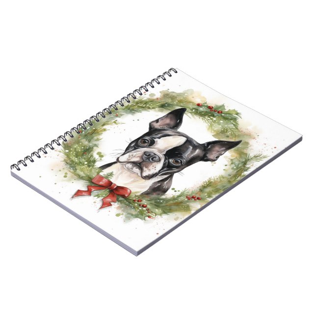 Boston Terrier Christmas Wreath Festivals Notizblock (Linke Seite)