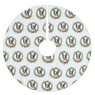 Boston Terrier Christmas Wreath Festivals Polyester Weihnachtsbaumdecke