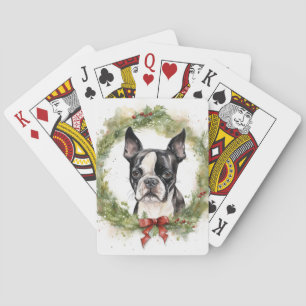 Boston Terrier Christmas Wreath Festivals Spielkarten