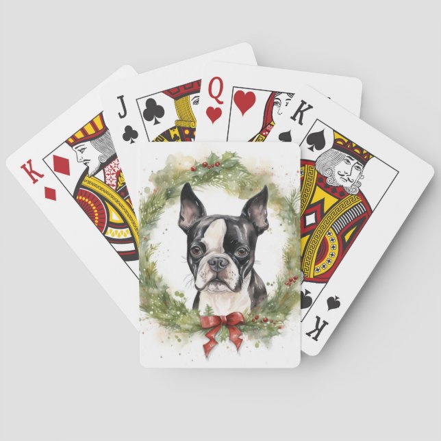 Boston Terrier Christmas Wreath Festivals Spielkarten (Rückseite)