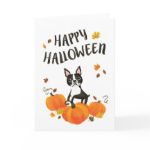 Boston Terrier Citrouille Automne quitte la carte