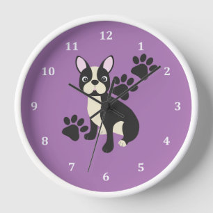 Boston Terrier Clock Design in Lila Uhr