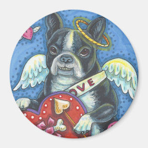 Boston Terrier Cupid DOG VALENTINE MAGNET Round