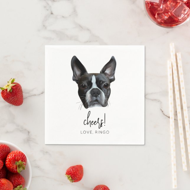 Boston Terrier Custom Dog Wedding Cocktail Napkins Serviette (Beispiel)