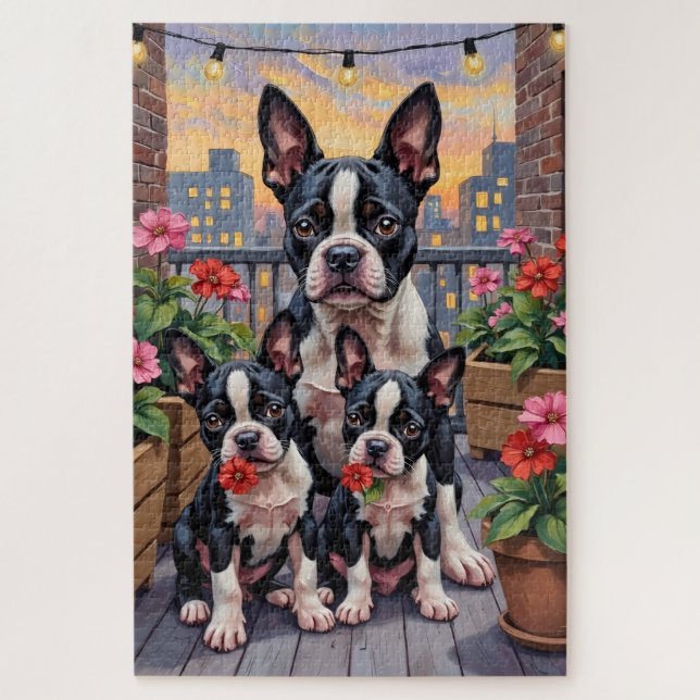 Boston Terrier Dachgarten Kunst (Vertikal)