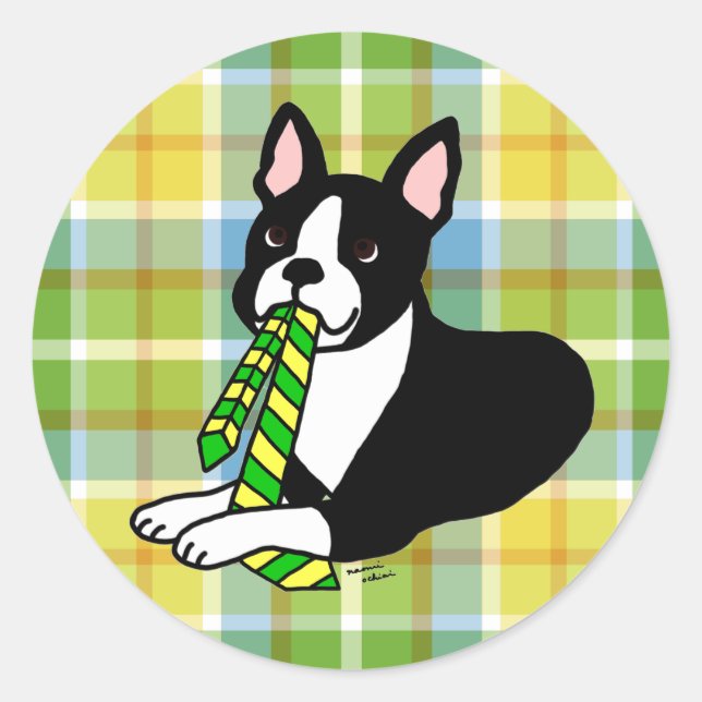 Boston Terrier Daddy 1 Kariert Runder Aufkleber (Vorderseite)