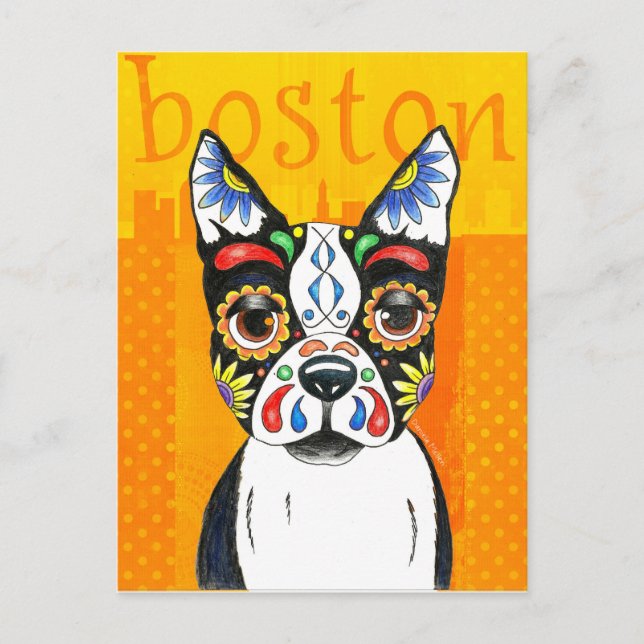 Boston Terrier Day of the Dead Postkarte (Vorderseite)