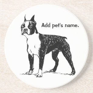 Boston Terrier Dessous de verre avec nom de animal