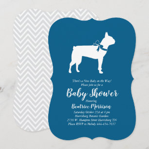 Boston Terrier Dog Baby Dusche Blue Boy Einladung