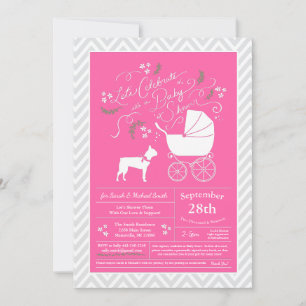 Boston Terrier Dog Babydusche Pink Girl Einladung