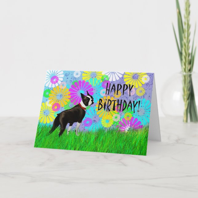 Boston Terrier Dog Birthday Karte (Vorderseite)